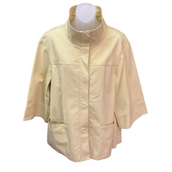 Lafayette 148 Jacket Blazer Swing Coat Snap Front Yellow Pockets Bell Sleeves 14 - Picture 1 of 15